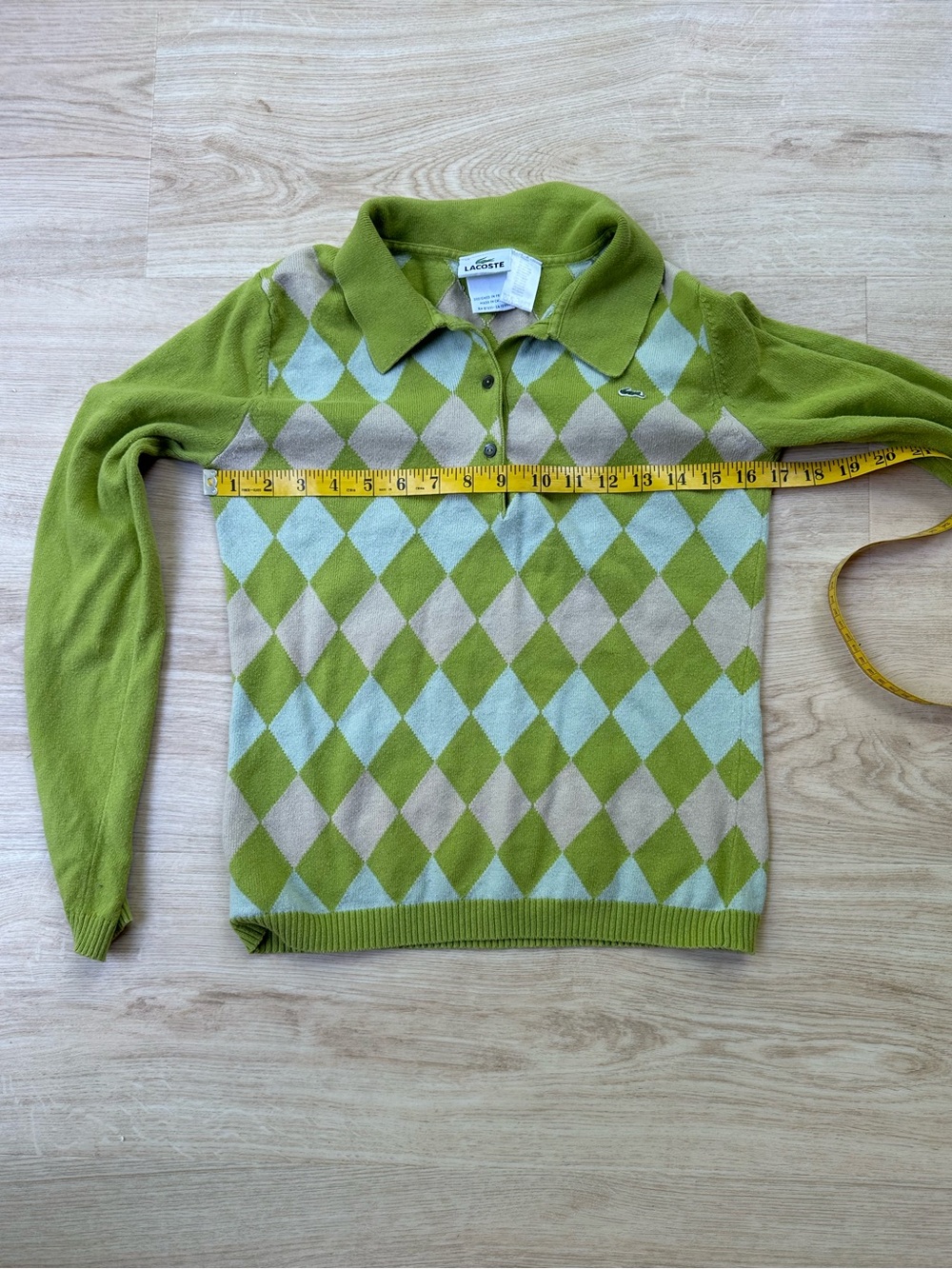 Ivy League Country Club Lacoste Lime Argyle Logo Knit Polo Sweater ~ Women’s 40 - Picture 7 of 11